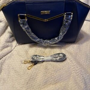 Joy & Iman Dark Blue Satchel with Gold Accents